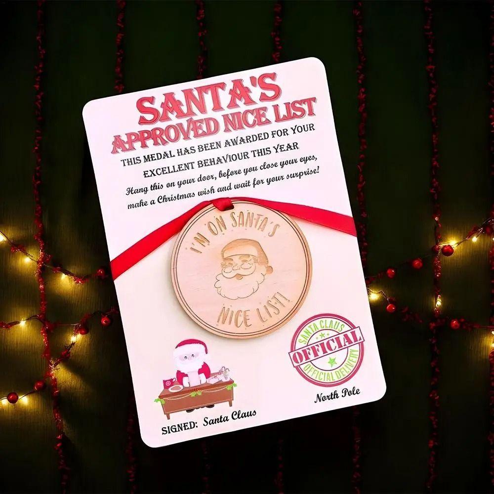 

Aesthetic Christmas Card Nice List Medals Wooden Holiday Card Christmas Box Fillers Santa Claus