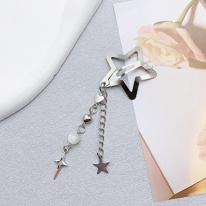 Y2K Sweet Cute Star Fringe Pendent Hair Clip Hairpin For Women Girls Punk Metal Pentagram BB Clips Barrettes Hair Accessories