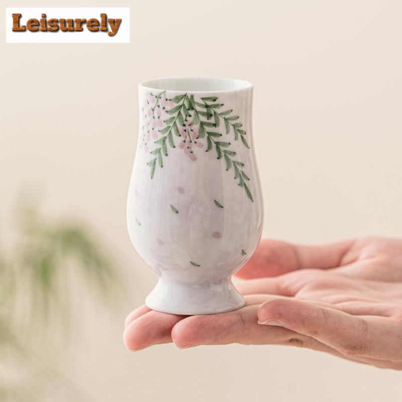 2pc/set Hand Drawn Wisteria Flower Teacup Bouquet Waist Cup Ladies' High-value Host Cup Smlling Fragrant High Footed Mug 75ml