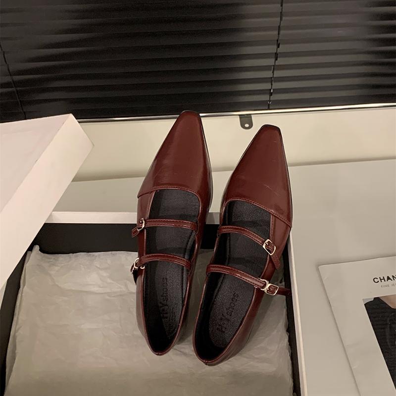 Módní dámské boty Mary Jane s špičatou špičkou, módní mělké boty s přezkou, dámské ležérní společenské boty na nízkém podpatku, kožené boty