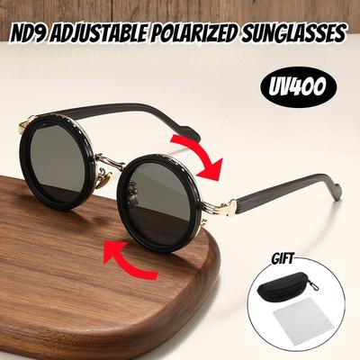 Unisex New ND9 Adjustable Sunglasses Rotating Light-reducing Filter Round Frame Glasses Wood Grain Legs Polarized Sunglasses