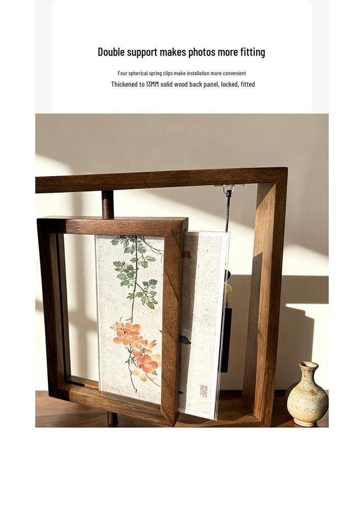 Double-Sided Rotating Transparent 7-Inch Wooden Photo Frame for Tabletop Display