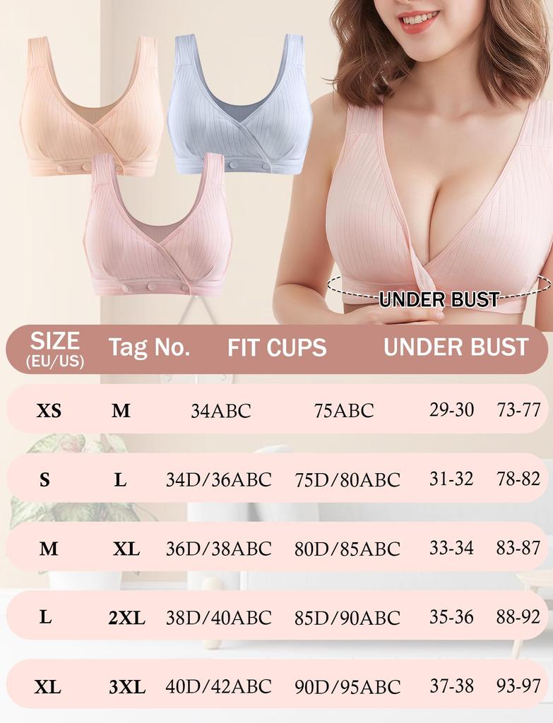 Maternity Front Nursing Night Large Removable Soft and XL [Maeau] Bra, 3-Piece Set, Opening, Cotton, Bra, Bra, Non-Wired, Plain, Soft, Size, Pads,