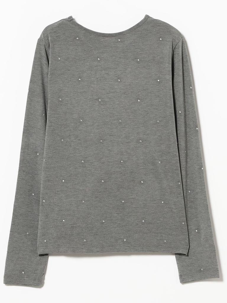 Ray Beams L/S Tee Hotfix Crew Neck Cut and Sew, Women's, Gray, One Size