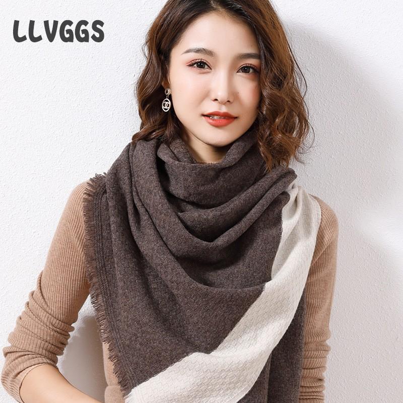 Autumn and winter pure wool women's scarf fresh and sweet knitted contrasting shawl warm versatile extended scarf