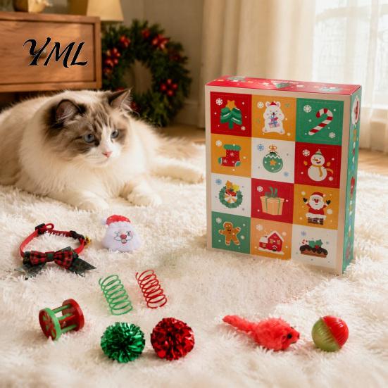 Christmas Cat Activity Set Advent Calendar 2026, 12 Days Toys Countdown Holiday Box for Pets with Interactive Mice, Balls, Plush Toys, Gifts