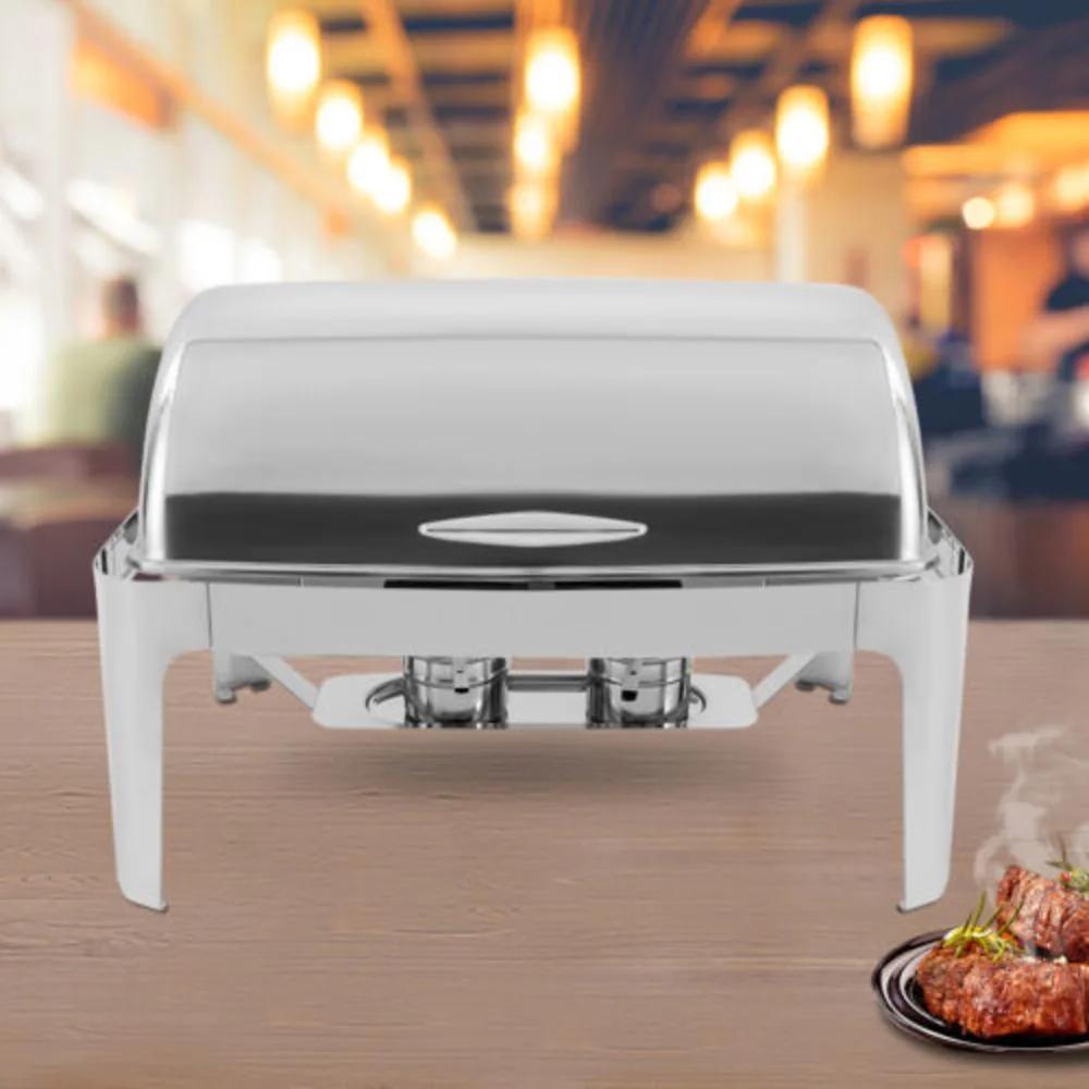 Bymaocar 9L Stainless Steel Rectangle Chafer Roll Top Chafing Dish Buffet Set Food Warmer W/2*Alcohol Stoves Two Heating Methods