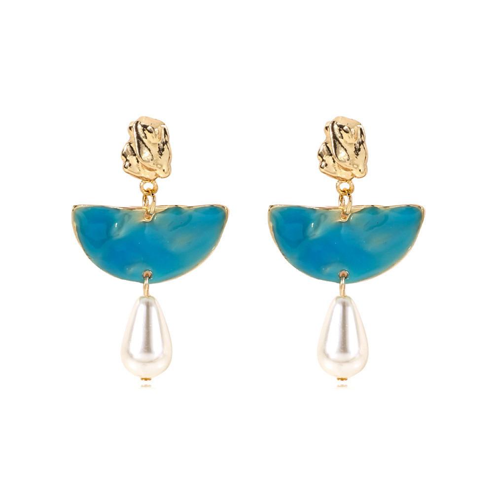 Chic European American Style Alloy Half-round Pearl Earrings For Women Summer 2021