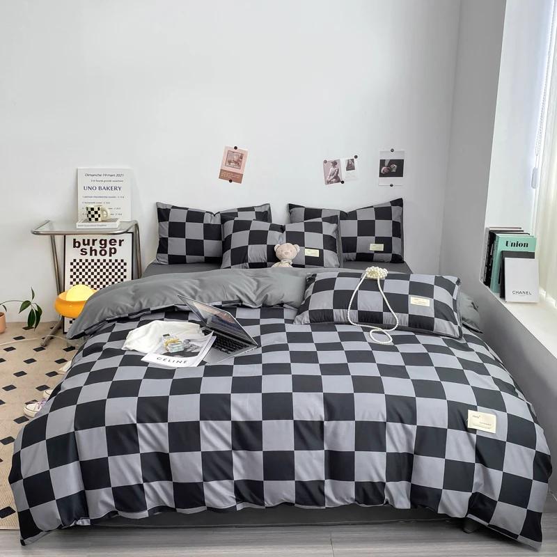 Black and White Plaid Duvet Cover Set Full, Geometric Grid Bedding Set Soft Lattice Checkerd Comforter Cover with 2 Pillowcases