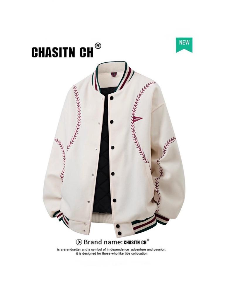 Men's Retro Baseball Cotton Jacket - Winter College Style Woolen Outerwear