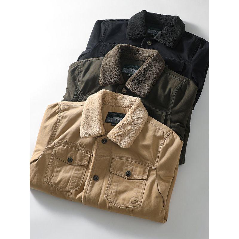 American Retro Workwear Jacket for Men, Winter Pure Cotton Fleece-Lined Thickened Jacket, Cotton Coat, Export Quality Lamb Wool Cotton Clothing