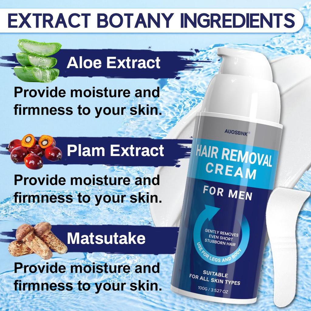 Enthaarungscreme für Männer, Rasiercreme für Männer, Haarentfernungscreme mit Schaber, Aloe Vera feuchtigkeitsspendend, schmerzlos, feuchtigkeitsspendend - 100g