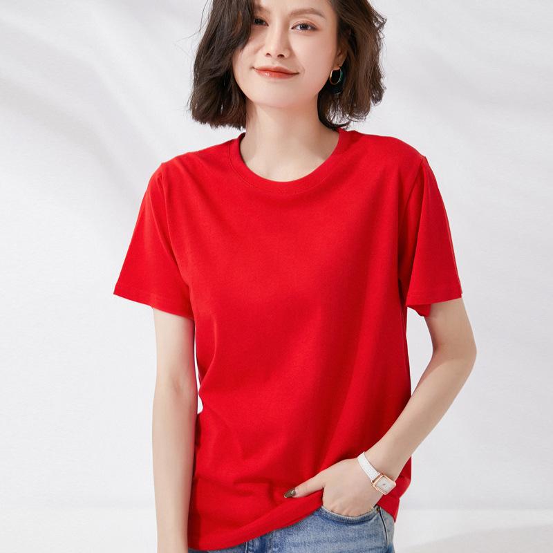 % Pure cotton breathable summer women's clothing new loose round neck short men's and women's same couple short-sleeved T-shirt