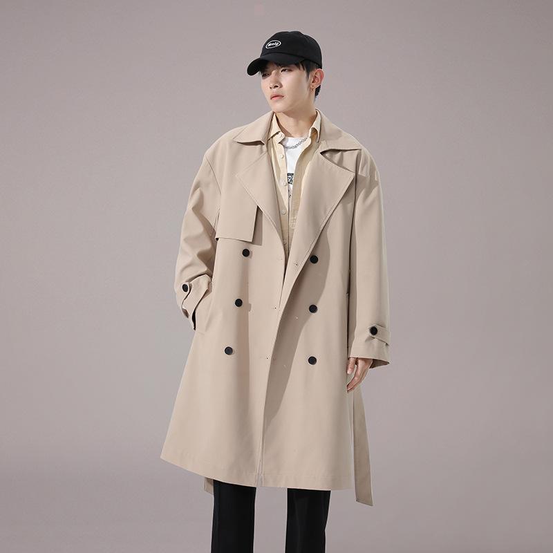 Spring and Autumn Medium and Long Trench Coat Korean Version Fashionable Handsome Over The Knee Loose Casual Coat Men