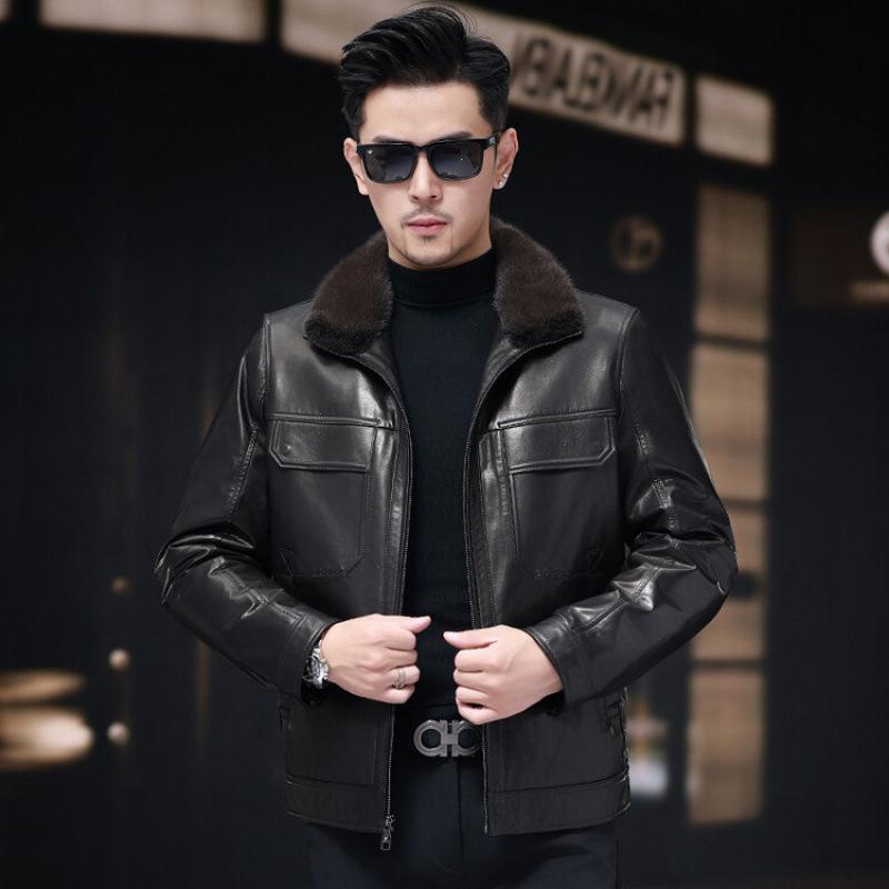 Autumn and winter leather jacket men's lapel suede down jacket locomotive men's business jacket leather jacket