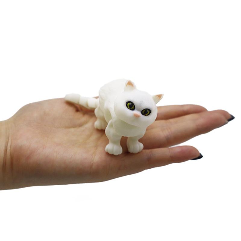 3D New Printed Cute White Cat Craft Ornament Creative Realistic Animal Model Toys Home Desktop Decoration Joints Movable Toys