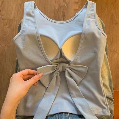 Women's Summer Bowknot Open Back Camisole with Chest Pads - Slimming and Flattering Stylish Top