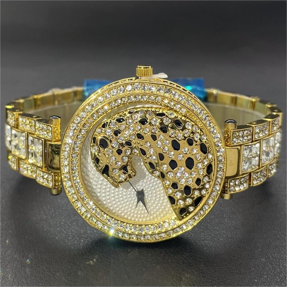MISSFOX Women Quartz Watch Fashion Bling Casual Ladies Watch Female Quartz Gold Watch Crystal Diamond Leopard For Women Clock