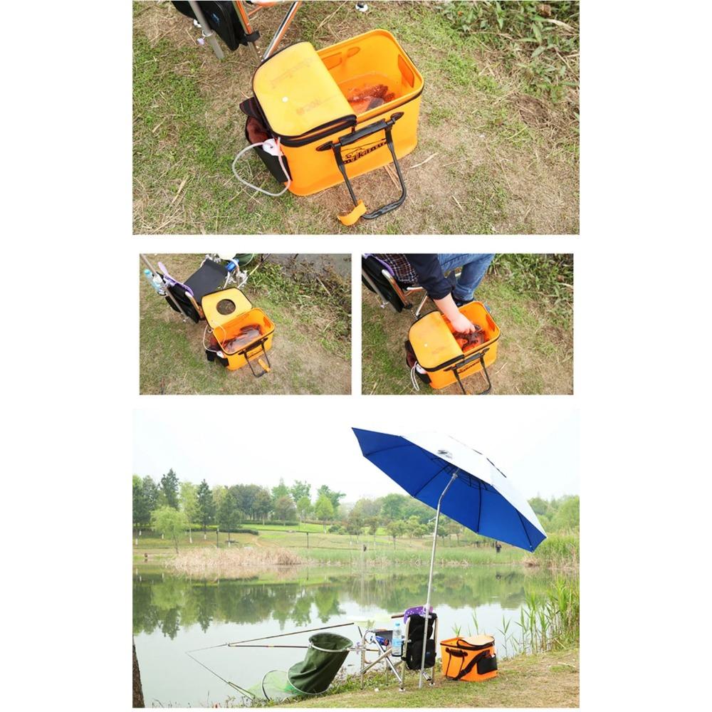 New 30-50cm Fishing Bucket EVA Foldable Carrying Handle Collapsible Live Fish Box with Side Pocket and Zipper for Travel Camping