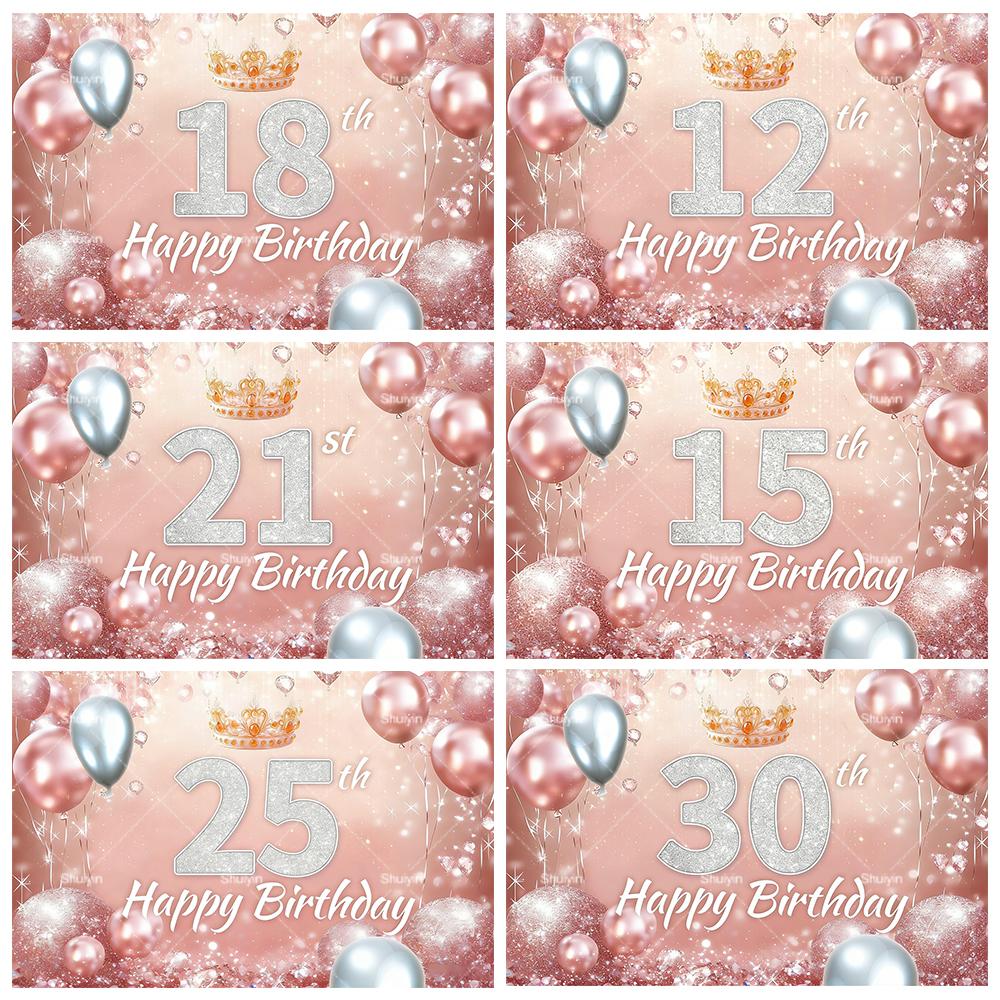 Sweet Rose Gold Birthday Backdrop Girl Lady 16/18/30th Anniversary Birthday Party Decor Age Custonized Banner Poster Photo Props