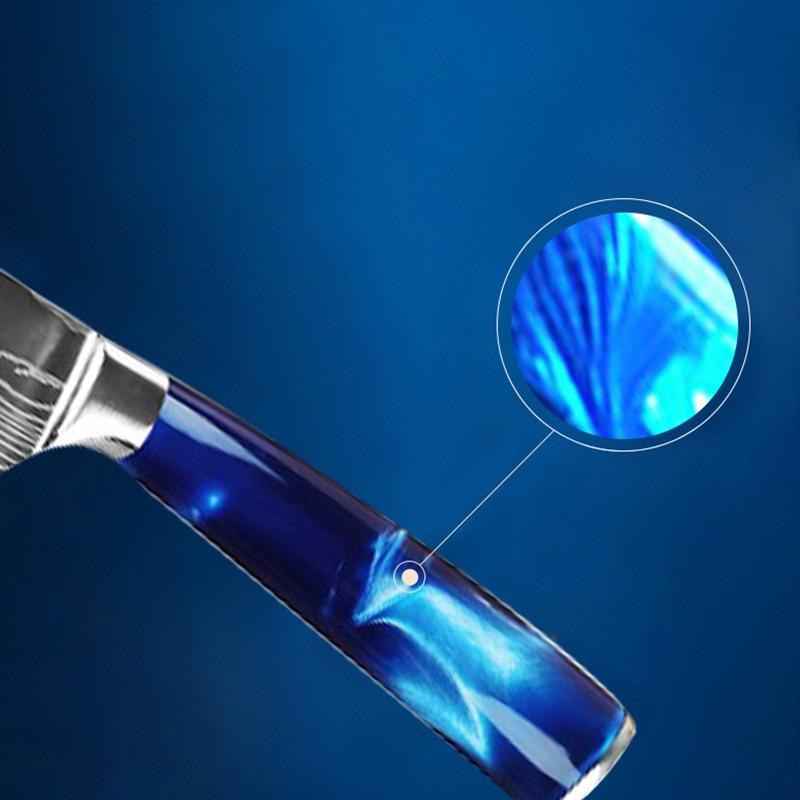 Nóż szefa kuchni ze stali nierdzewnej z uchwytem z niebieskiej żywicy, do krojenia mięsa, owoców, wielofunkcyjny nóż kuchenny do odkostniania, 10 zestawów noży