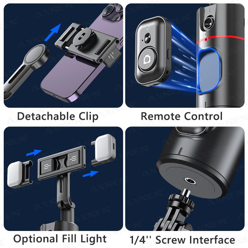 Für P02 360 Rotation Gimbal Stabilisator, Follow-up Selfie Desktop Face Tracking Gimbal für Tiktok Smartphone Live, mit Fernauslöser