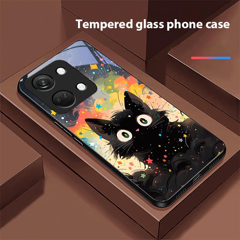 Cute Little Cat For OnePlus Nord 3 5 6T 7 Pro 8 12 10T Reno8 Lite 5G 10R Nord N30 Hard Shell Tempered Glass Phone Case Black
