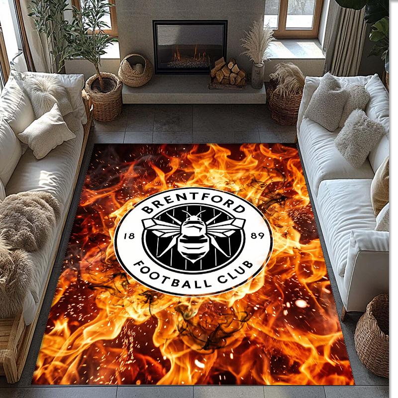 Brentford Football Print Crystal Velvet Rug, Comfortable Water Absorbent Non Slip Indoor Floor Carpet