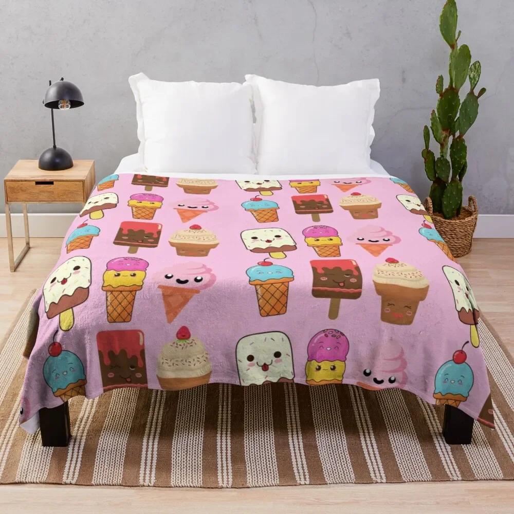 Ice Cream Flannel Throw Blanket King Queen Full Size Colourful Ice Cream For Bed Sofa Couch Blanket Warm Lightweight Super Soft
