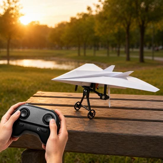 Kit DIY Avião de Papel RC, Módulo Elétrico de Avião com Controle Remoto com Estabilizador Giroscópico, Hélices Duplas, Conjunto de Componentes Lançadores de Aeronaves de Papel para