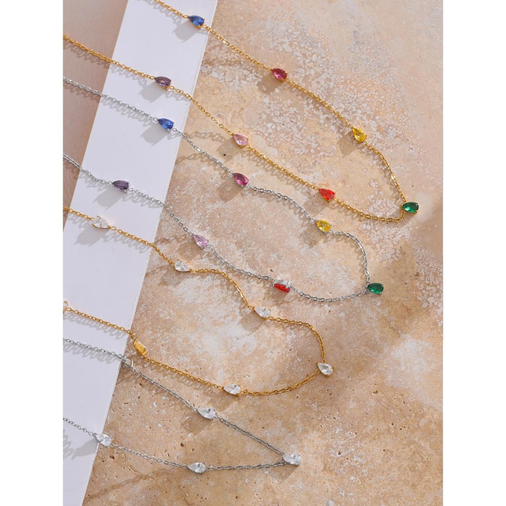 Yhpup Chic White Colorful Cubic Zirconia Thin Chain Collar Necklace 18K Golden PVD Plated Stainless Steel Premium Jewelry Gift