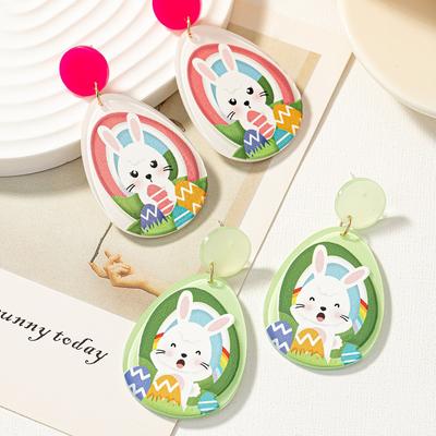 Nouveaux Boucles d'Oreilles Lapin Œuf Coloré Impression sur Feuille Acrylique Pâques Amazon