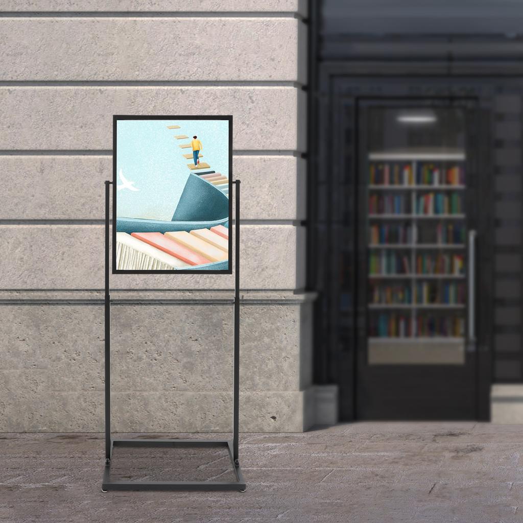 Single Black 22x28 Inch Poster Display Stand, Floor Standing Advertising Holder, Store Retractable Steel Frame with Carry Case