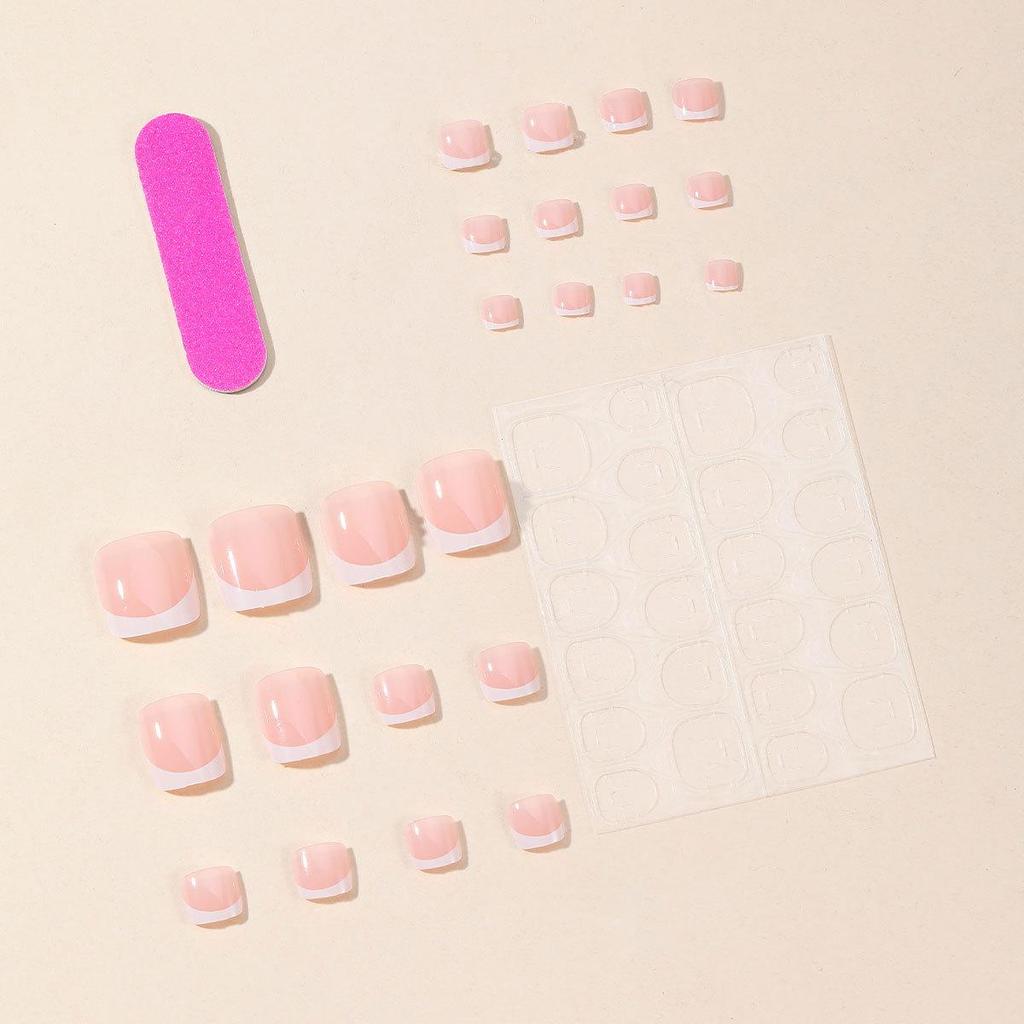 Simple White French Edge Removable Toenail Patches - Finished False Nails