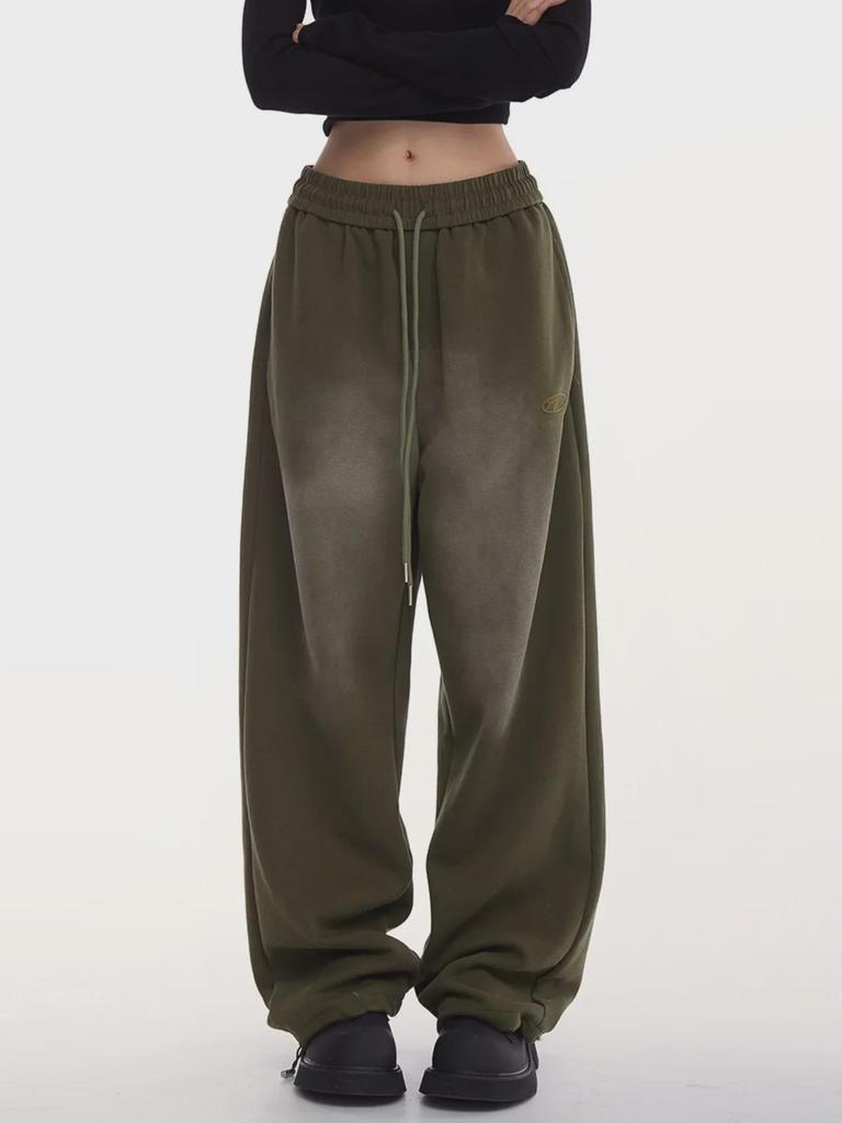 New Women's Green Sweatpants - Thick, Retro Hip-Hop Style, High-Street, Straight-Leg, for Autumn/Winter Casual Wear