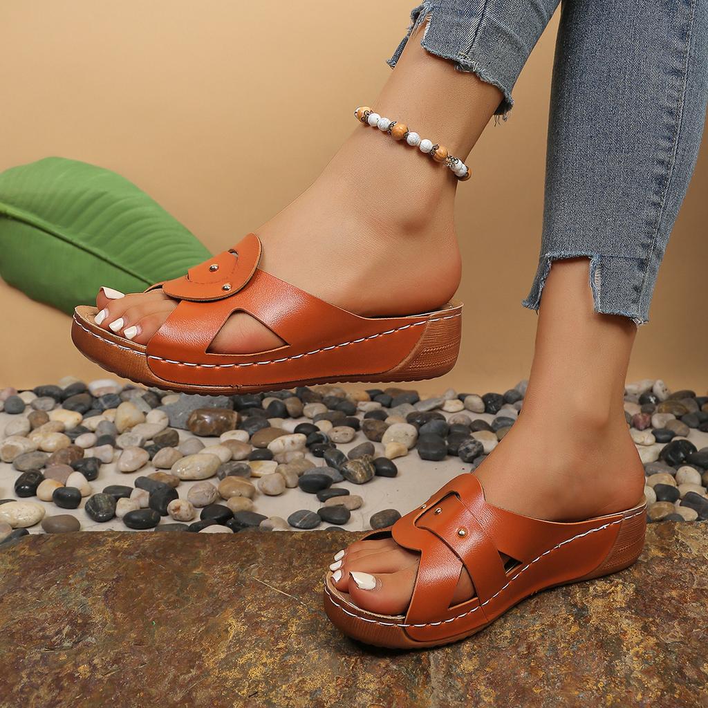 Women's New Summer Plus Size Wedge Sandals Cross Strap Breathable Peep Toe Platform Slide Slippers