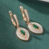 Exquisite vergoldete grüne synthetische Zirkonia lange Hängeohrringe für Damen Vintage Bankett Schmuck Accessoires Handwerk