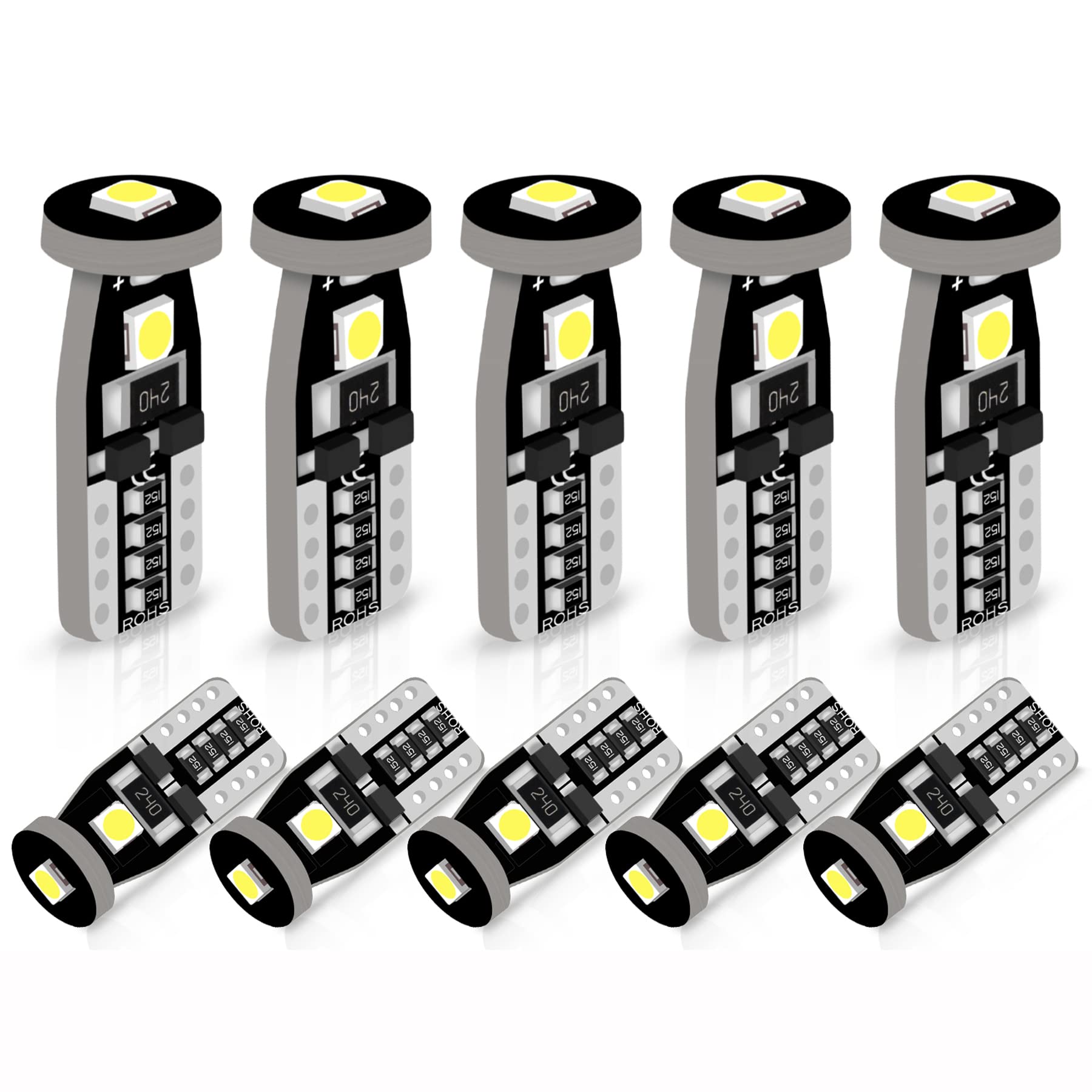 

TORIBIO T10 LED Bulb W5W for Car Interior Parking Dome License Plate and Room 6000K Canbus 10-Piece Set, 194, Lights, Lights, Lights, Lamps, White, белый