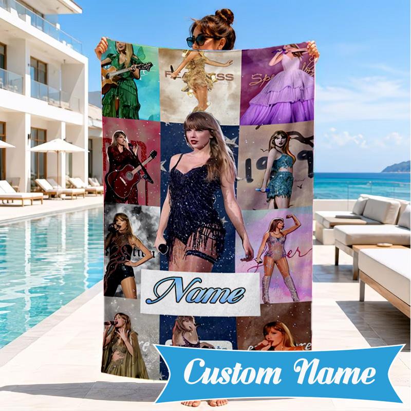 Custom Name Beach Towel Taylor Top singer Microfiber Beach Towel, Lightweight for Summer Travel, Swimming Pool Fan Birthday Gift