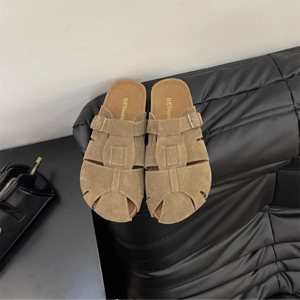 2025 new French small man with pointed head inner height increase thick heel single shoes women's shallow mouth one-word buckle Mary Jane women's shoe