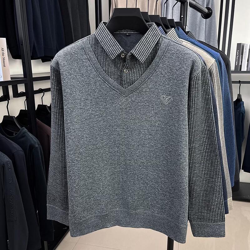 Yalu Men's Fleece-Lined Thermal Knit Sweater with Mock Layer Design