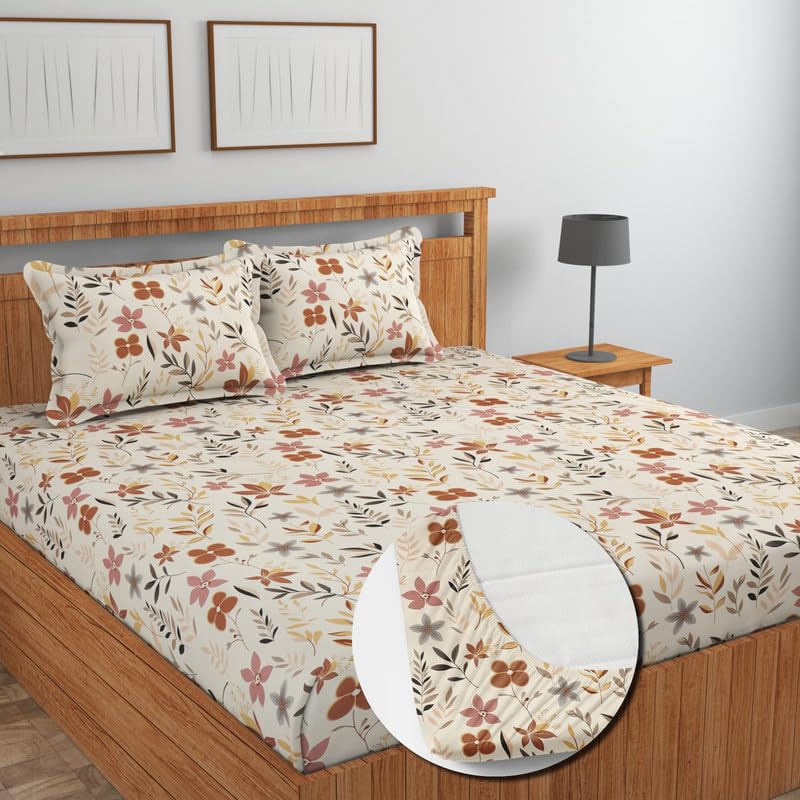 Premium Cotton Elastic Fitted Bedsheets  | Size: Bedsheet - 198.12CM x 182.88CM + 25.4CM (Drop) Pillow Cover -  46 cm x 68 cm