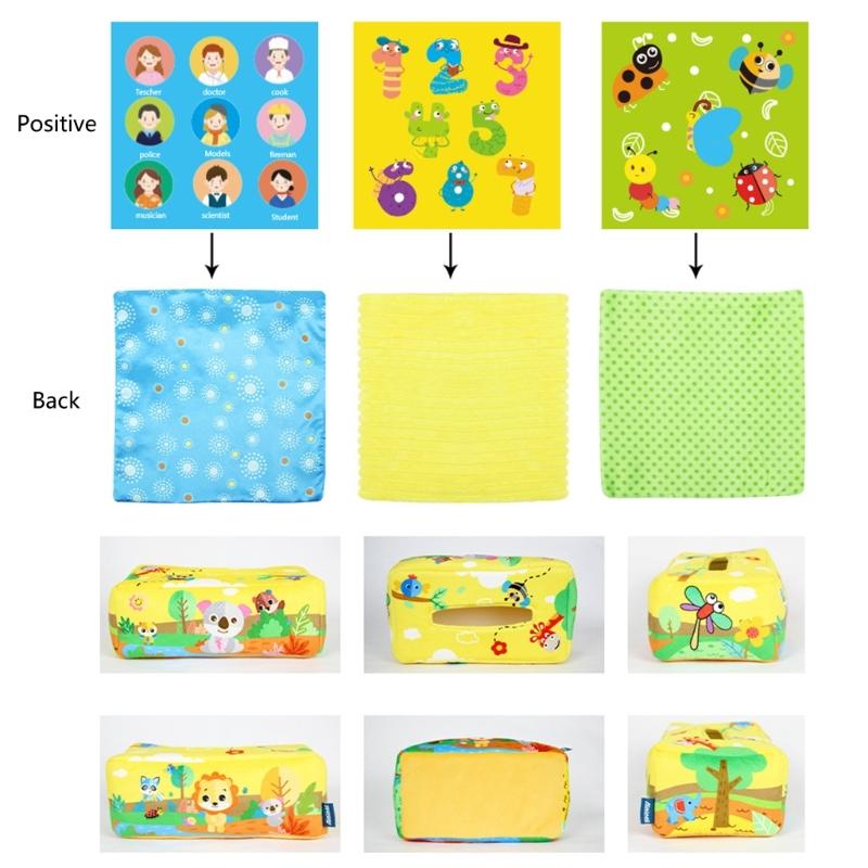 Tissue Box Toddler  Toy Babies Sensory Toy with Crinkle Paper & Rainbow Dance Scarves Infants Learning Toy