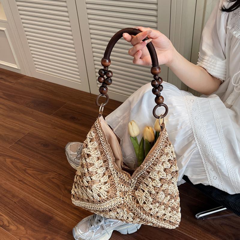 Yogodlns Trendy Hollow Out Straw Woven Bag Beach Handbag Large Capacity Bohemian Beach Bag Bucket Bag Tote Bag Hollow Shoulder Bag Travel