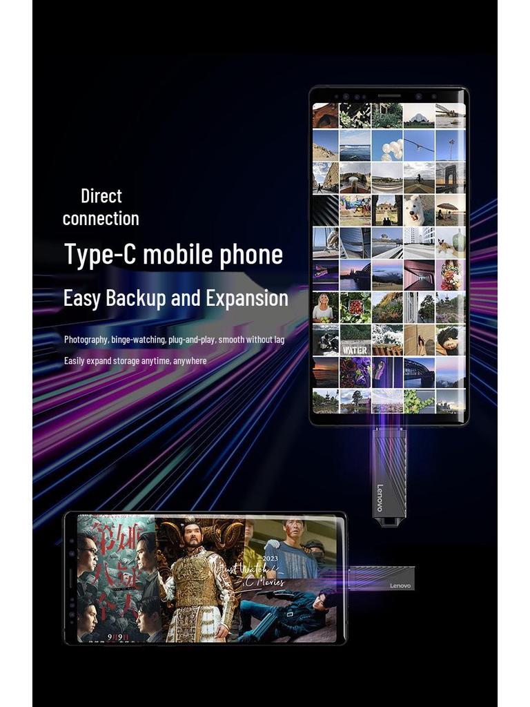 Lenovo Dual-Use USB Flash Drive: 32GB, 64GB, 128GB - Ideal Wedding Gift, High-Speed, Large Capacity for Phones & Computers.