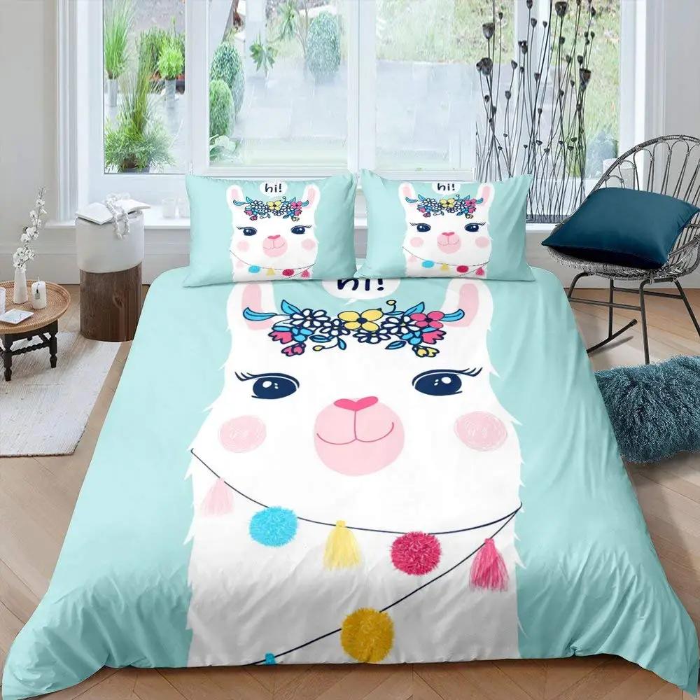 Duvet Cover Kids Teens Gifts Cute Cartoon Alpaca Llama Cactus Printing Bedding Animals Cover Bedroom Decorative Duvet Cover
