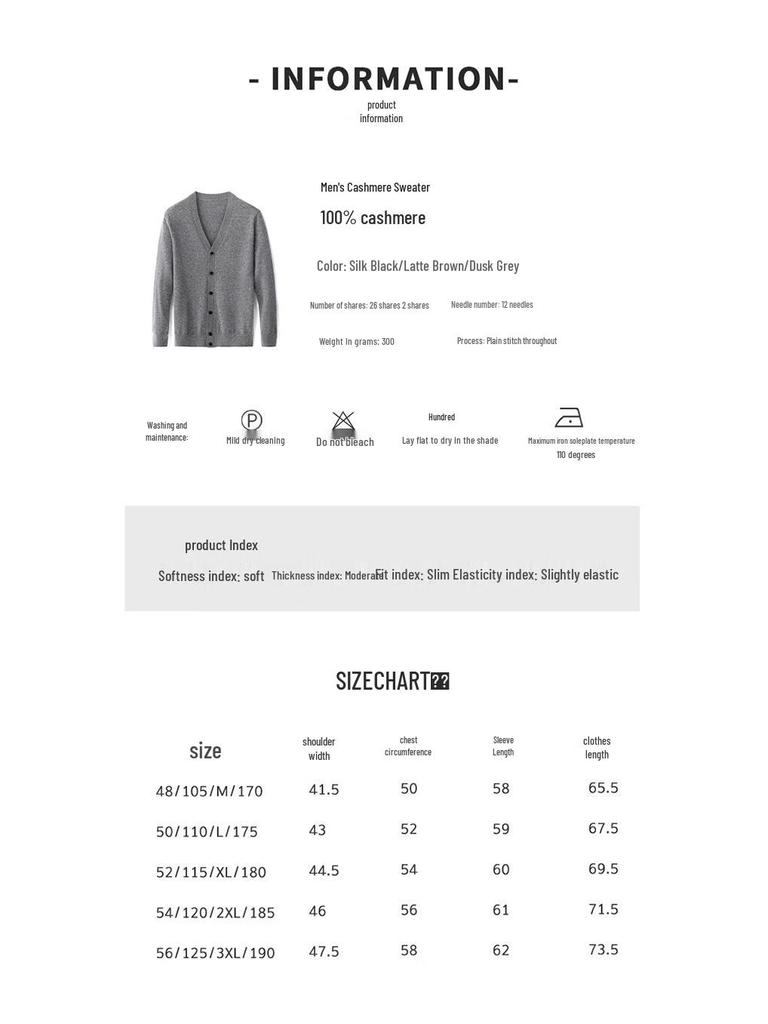 Hengyuanxiang Men's 100% Cashmere V-Neck Cardigan