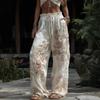 Elegant Women's Straight-Leg Pants with 3D Floral Print – New Season Style