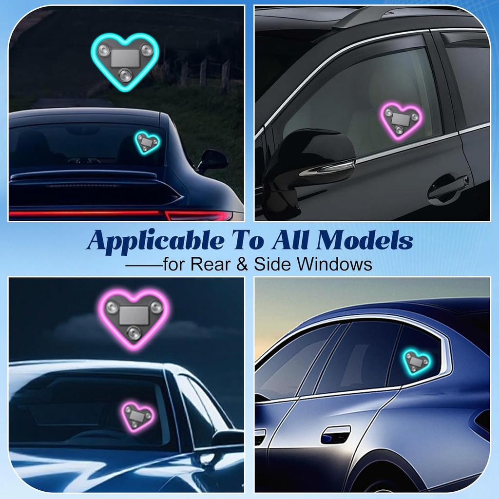 2Pcs Car LED Ambient Light-Solar-Powered Heart-Shaped LED Neon Light, Solar-Powered Heart-Shaped Atmosphere Light with 3 Modes,IP65 Waterproof