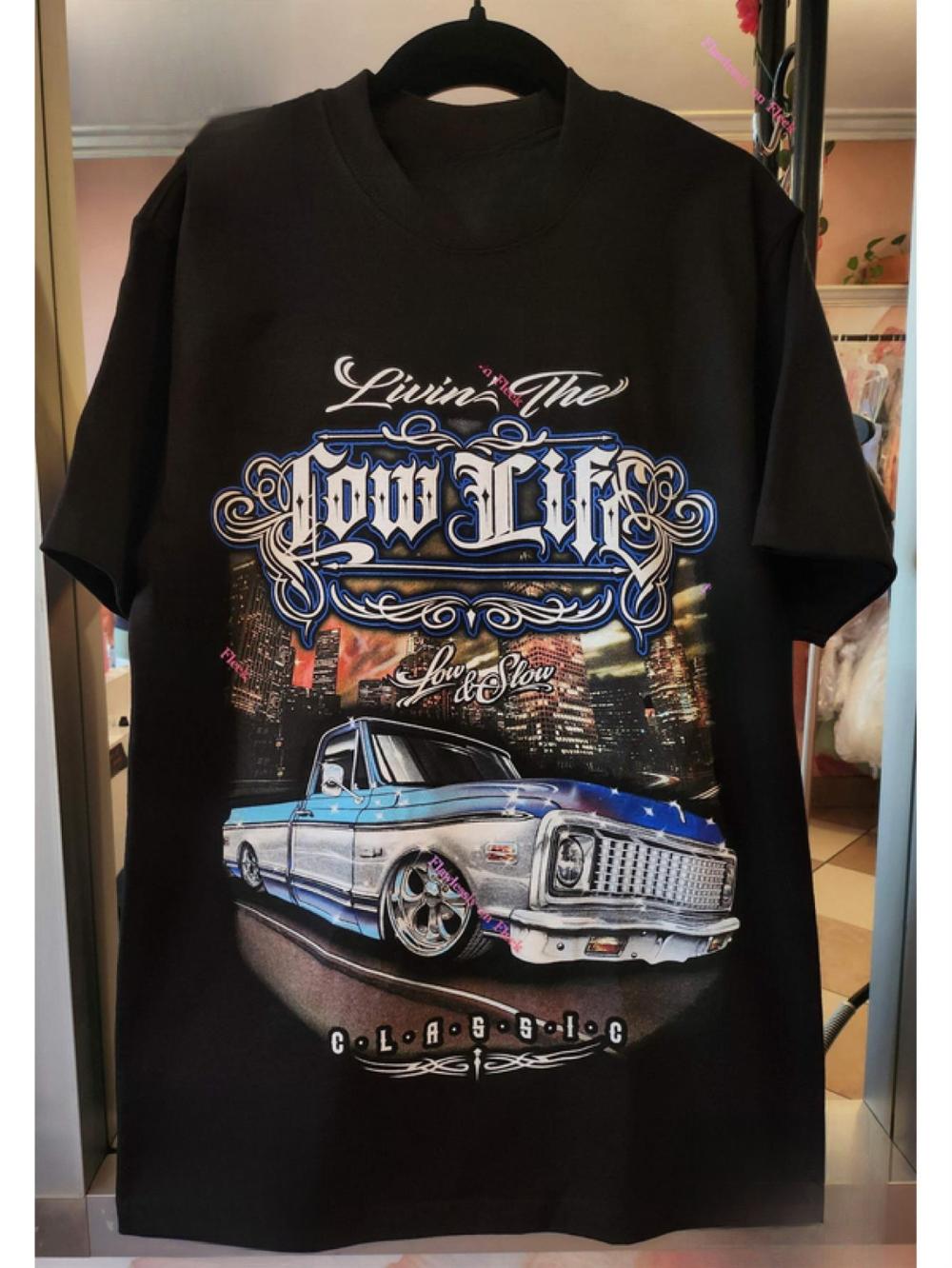 

Lowrider Classic Truck Livin The Low Life Graphic TShirt Clothing Graphic Short Sleeve Shirt Unisex Women for Spring and Summer 4XL